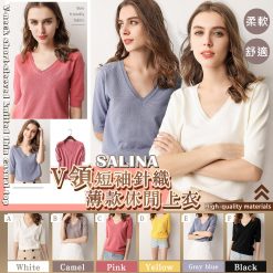[訂]SALINA V領淨色針織短袖上衣