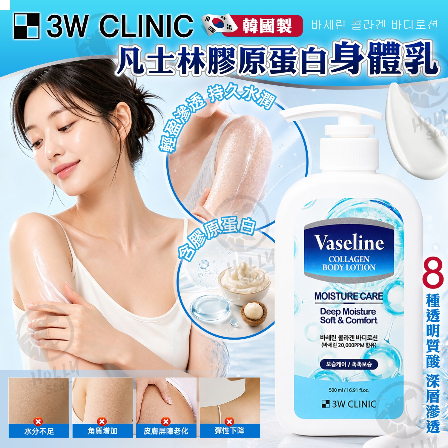 韓國3W CLINIC 凡士林膠原蛋白身體乳液500ml